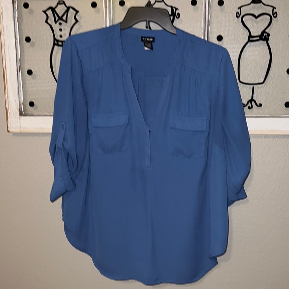Torrid HARPER GEORGETTE PULLOVER 3/4 SLEEVE TUNIC BLOUSE, size 1. 14w-16w. EUC.